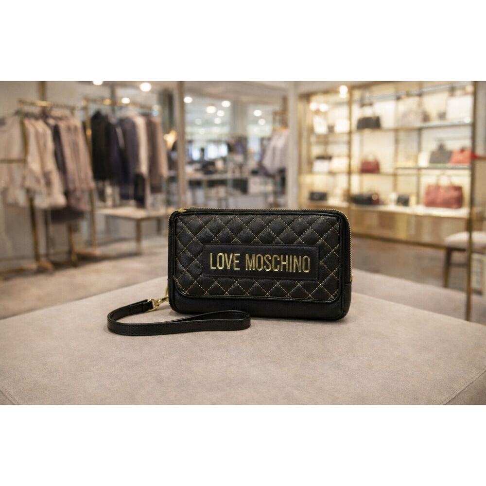 Love Moschino Black & Gold Studded Wristlet Wallet – Excellent Condition